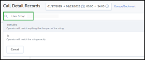 Call Detail Records report - Filter data by user group